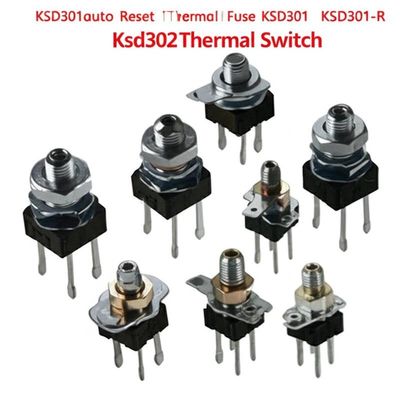Bộ điều nhiệt lưỡng kim KSD301 với dải nhiệt độ 0-250°C, 100000 chu kỳ và công tắc thường đóng hoặc thường mở